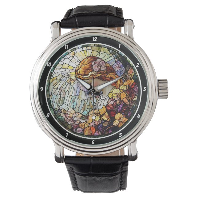 Reloj De Pulsera Divine Radiance Stained Glass Angel Wall  (Anverso)