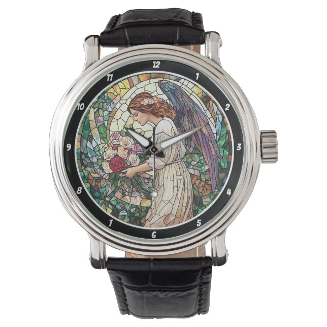Reloj De Pulsera Divine Rose Garden Stained Glass Angel Wall  (Anverso)
