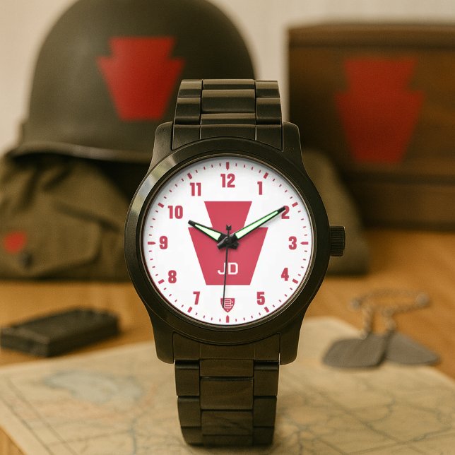 Reloj De Pulsera División de Infantería 28 "Keystone" Personalizada (28th Infantry "Keystone" Division Personalized Black Stainless Steel Watch)