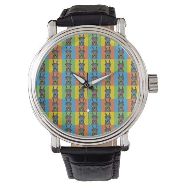 Reloj De Pulsera Doberman Pinscher Dog Personalizado Pop-Art (Anverso)