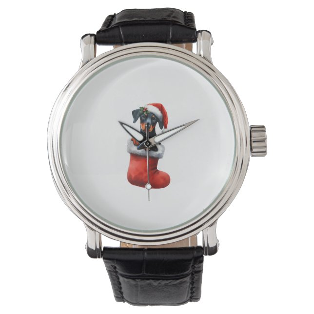 Reloj De Pulsera Doberman Pinscher En Navidades De Muerte Santa Hat (Anverso)