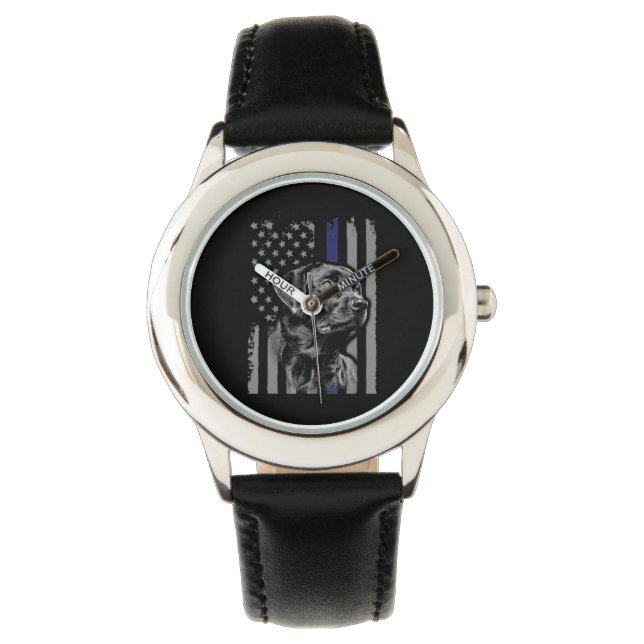 Reloj De Pulsera Dog Lover | Línea delgada de la bandera norteameri (Anverso)