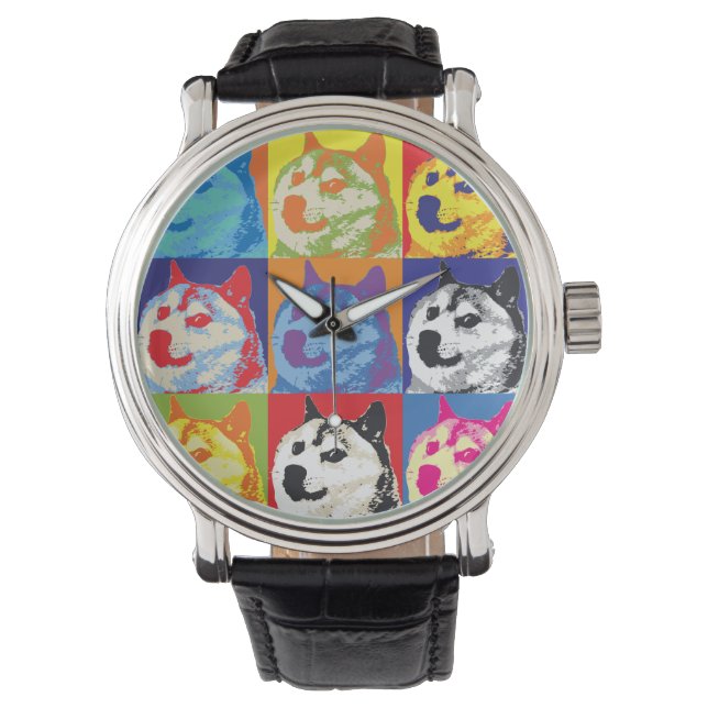 Reloj De Pulsera Dogecoína de arte pop (Anverso)