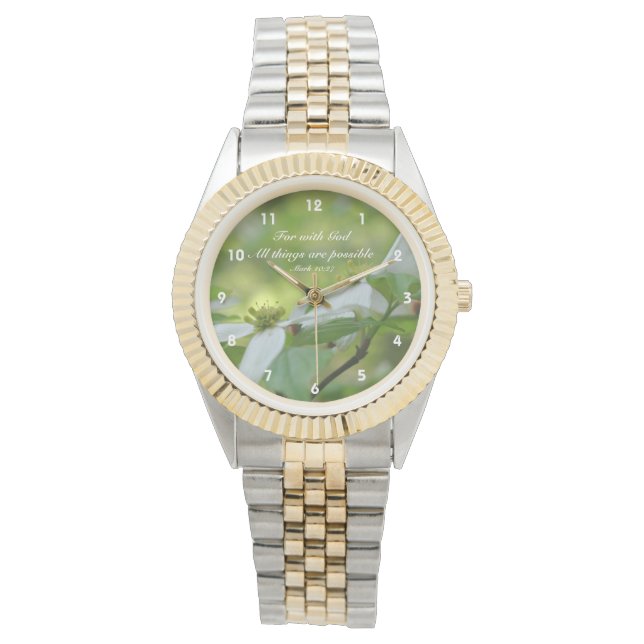 Reloj De Pulsera Dogwood con citación de la Biblia de Dios Inspirad (Anverso)