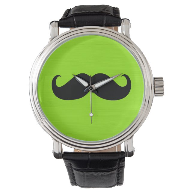 Reloj De Pulsera Dolor de bigote negro sobre fondo verde (Anverso)