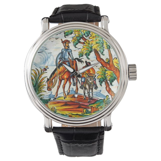Reloj De Pulsera Don Quijote Cervantes Arte Antiguo Majólico (Anverso)