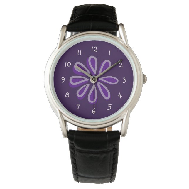 Reloj De Pulsera Doodle de flores moradas de moda (Anverso)