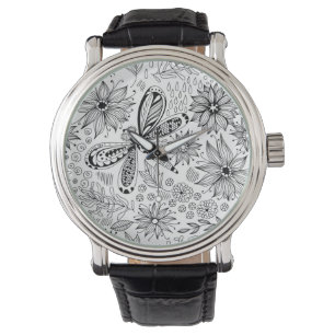 Reloj De Pulsera Doodle de libélula y flores