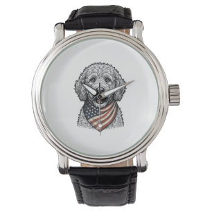 Reloj De Pulsera Doodle de perro patriótico grabado vintage vectori