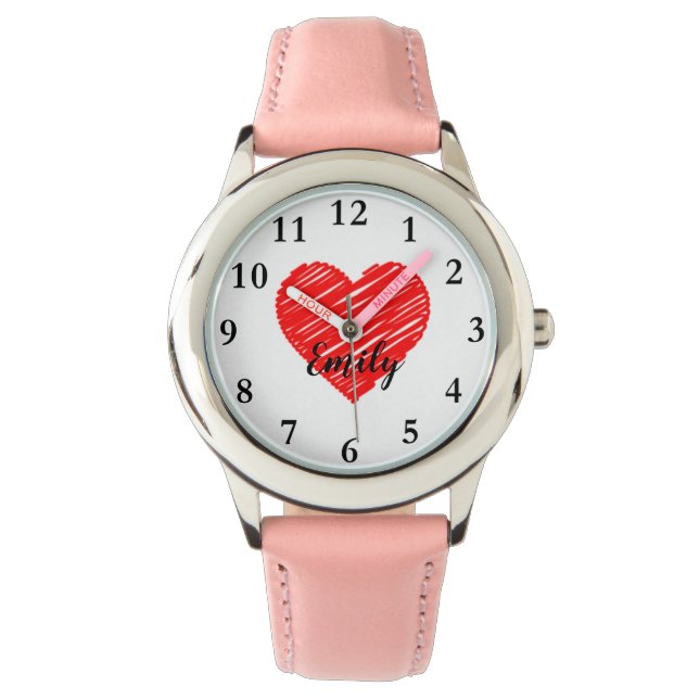 Reloj De Pulsera Doodle Heart Personalizado Chica Observaciones de  (Anverso)