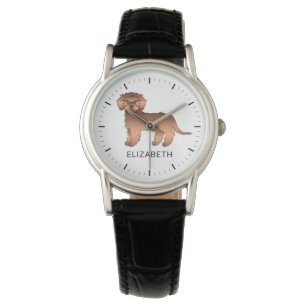 Reloj De Pulsera Doodle Mini Goldendoodle de dibujos animados rojo