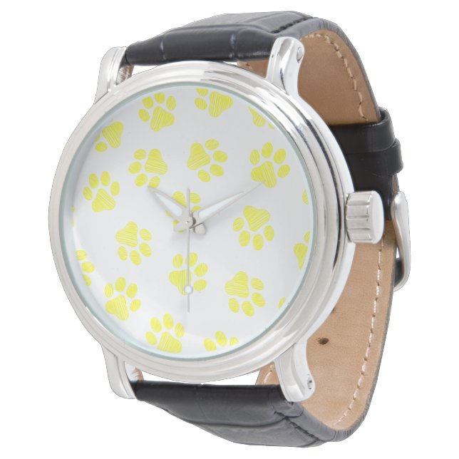 Reloj De Pulsera Doodle Paws, Patas de Perro, Patas Amarillas (Angular)