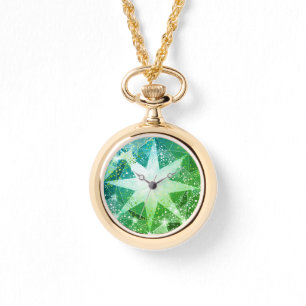 Reloj De Pulsera Dorado Bling Green Compass Gemstone Aspecto Diaman