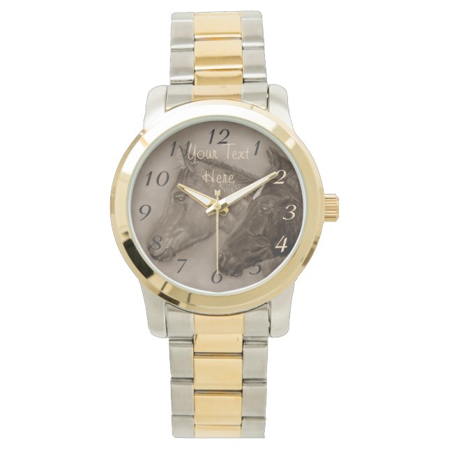 Reloj De Pulsera Dos caballos de bebé retrato de papa de cacahuete  (Anverso)