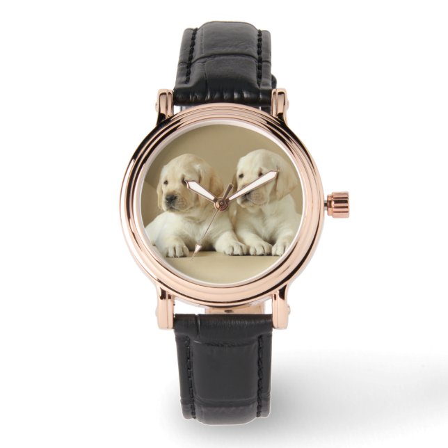 Reloj De Pulsera Dos Cachorros Dorados Labrador (Anverso)