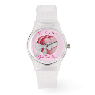 Reloj De Pulsera dos corazones románticos atados con lazo blanco