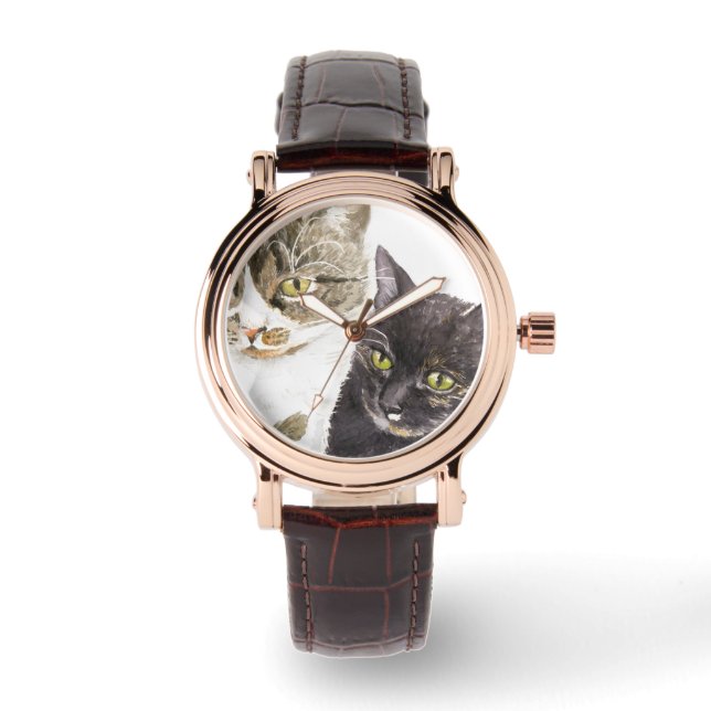 Reloj De Pulsera Dos gatos - tabby y tortie (Anverso)