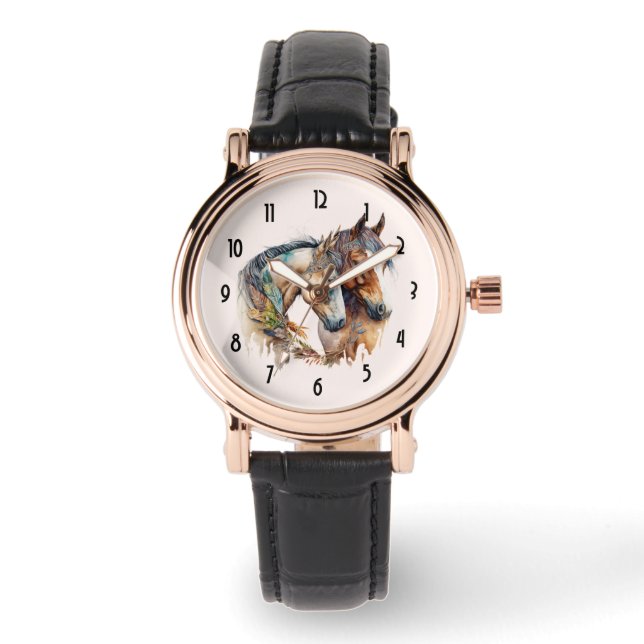 Reloj De Pulsera Dos hermosos caballos del Boho Occidental (Anverso)