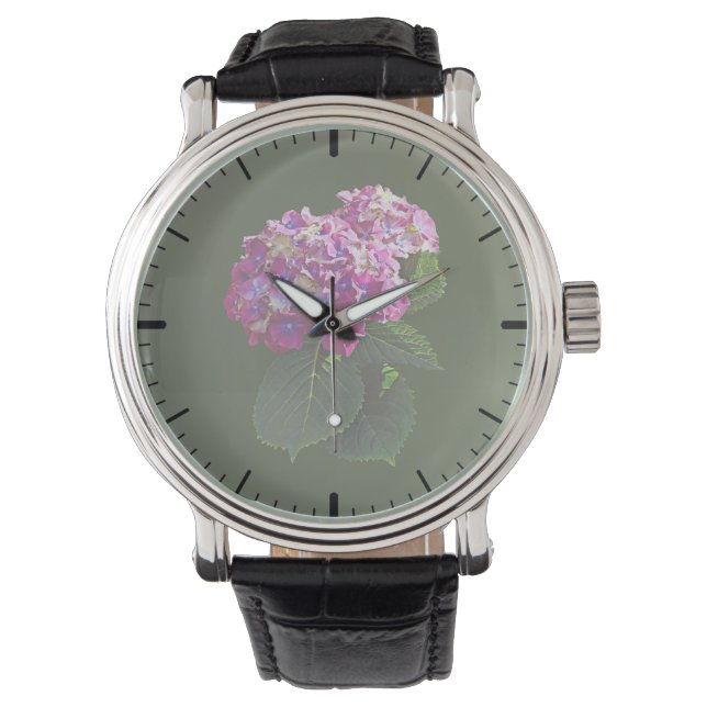 Reloj De Pulsera Dos Hydrangea Rosa (Anverso)
