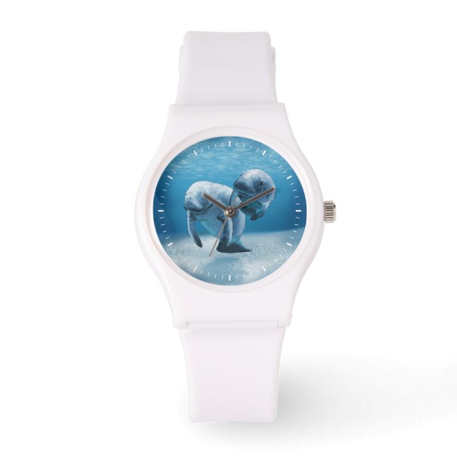 Reloj De Pulsera Dos Manatíes Nadando (Anverso)