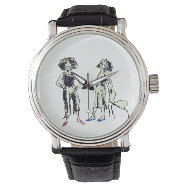 Reloj De Pulsera Dos mujeres representadas con el pelo rizado (Anverso)