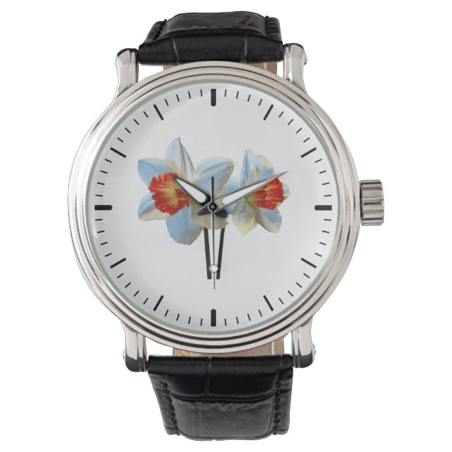 Reloj De Pulsera Dos Narcisos Blancos Y Naranjas (Anverso)