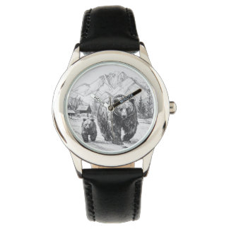 Reloj De Pulsera Dos osos, madre e hijo, caminando por hermosos