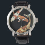 Reloj De Pulsera Dos peces de colores japoneses Koi sobre fondo neg<br><div class="desc">Esta imagen representa a dos naranjas de colores vivos Koi Goldfish sobre un fondo negro elegante. Esta fina estampada contemporánea de arte con detalles tradicionales japoneses y orientales añadirá carácter a cualquier producto de Zazzle.</div>