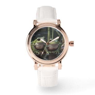 Reloj De Pulsera Dos Pequeñas Ranas Verdes En El Río,