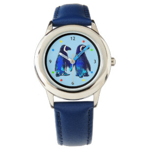 Reloj De Pulsera Dos pingüinos con las manos vigiladas por los niño