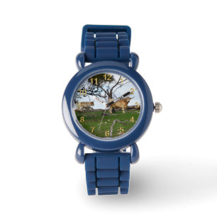 Reloj De Pulsera Dos vacas de altiplano en tierras rurales pacífica