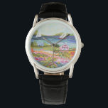 Reloj De Pulsera Dos veleros y cabaña<br><div class="desc">Dos veleros y la cabaña I de Karen Fields. Luminosa y divertida escena con flores,  árboles,  una cabaña y veleros en el agua.</div>