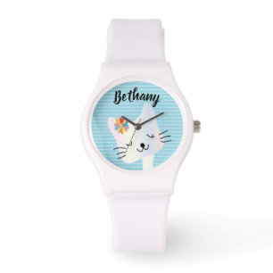 Reloj De Pulsera Dotty de gato y flores lindo personalizado