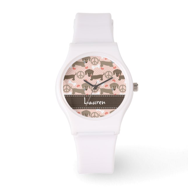 Reloj De Pulsera Doxie de amor por la paz personalizada (Anverso)