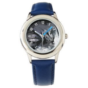 Reloj De Pulsera Dragón azul y Ilustracion lunar