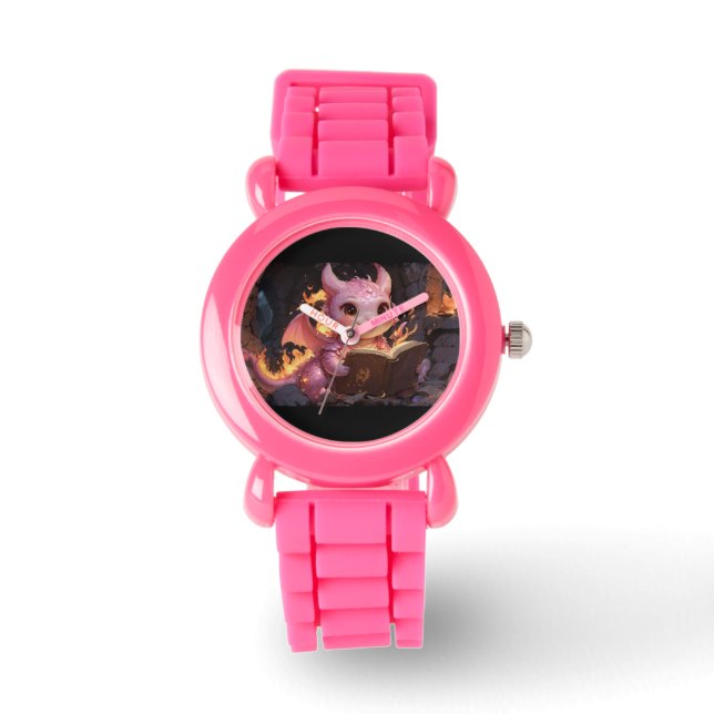 Reloj De Pulsera Dragón bebé rosa lee un libro (Anverso)