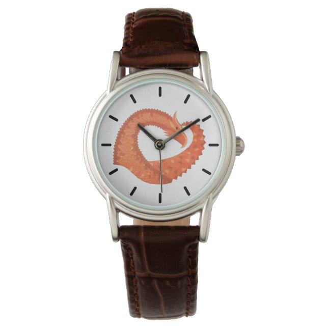 Reloj De Pulsera dragón cardíaco naranja sobre blanco (Anverso)