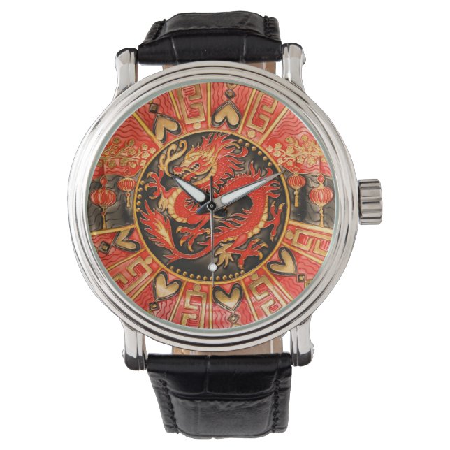 Reloj De Pulsera Dragón chino tradicional de oro rojo (Anverso)