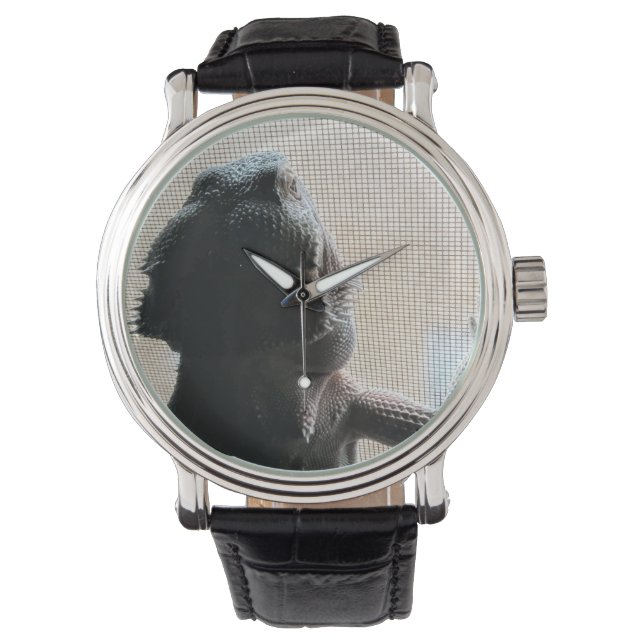 Reloj De Pulsera Dragón con barba cúpula lindo imagen de cuero negr (Anverso)