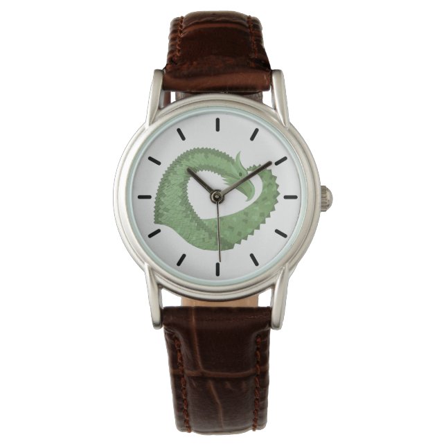 Reloj De Pulsera Dragón de corazón verde oliva en blanco (Anverso)