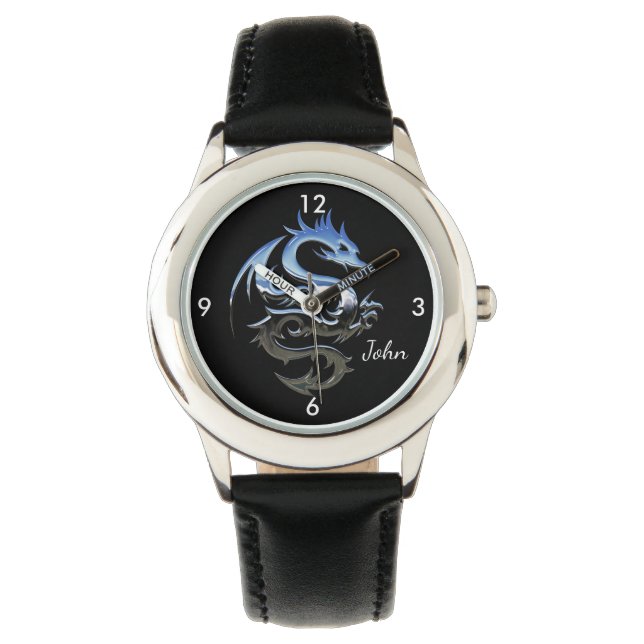 Reloj De Pulsera Dragón de fuego plateado (Anverso)