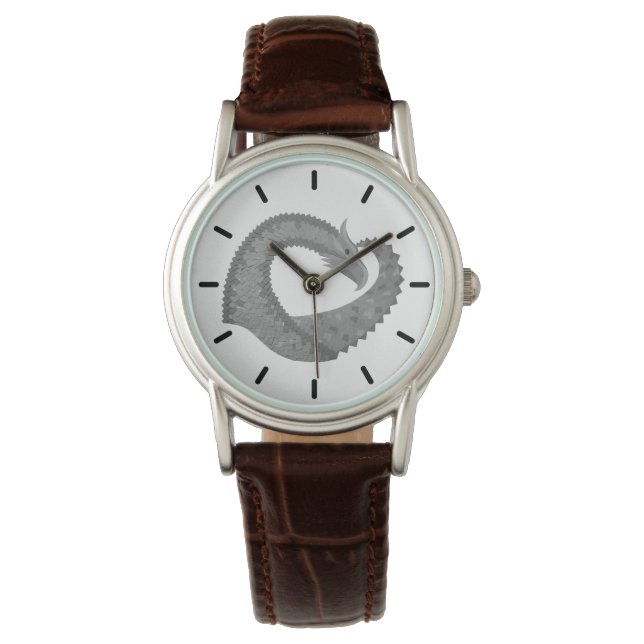 Reloj De Pulsera Dragón del corazón gris sobre blanco (Anverso)