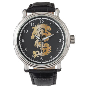 Reloj De Pulsera Dragón dorado en negro