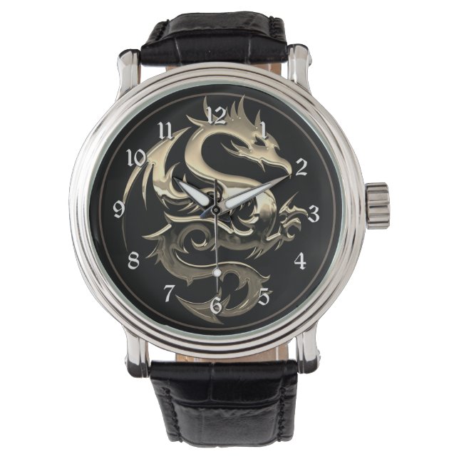 Reloj De Pulsera Dragón metálico de oro (Anverso)