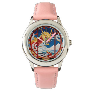 Reloj De Pulsera Dragón respirador de fuego oro y rojo