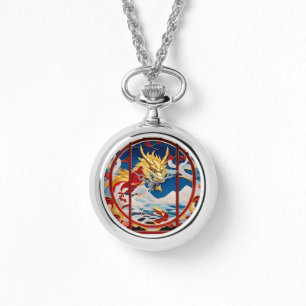 Reloj De Pulsera Dragón respirador de fuego oro y rojo