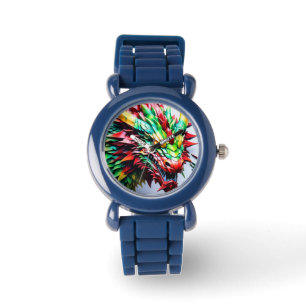Reloj De Pulsera Dragón respirador de fuego Verde y Rojo