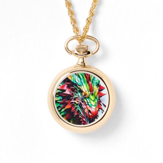 Reloj De Pulsera Dragón respirador de fuego Verde y Rojo (Anverso)