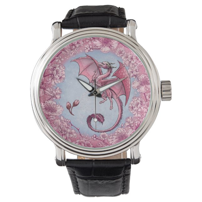 Reloj De Pulsera Dragón rosa de la naturaleza de primavera arte de  (Anverso)