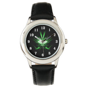 Reloj De Pulsera Dragón verde alienígena con ojos brillantes
